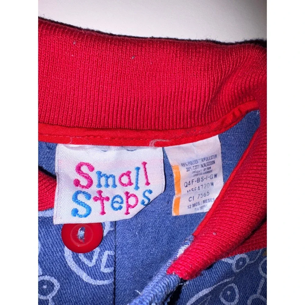 Vintage‎ Small Steps Kids Blue Car Traffic Pajamas Romper Sleepwear 12 Months